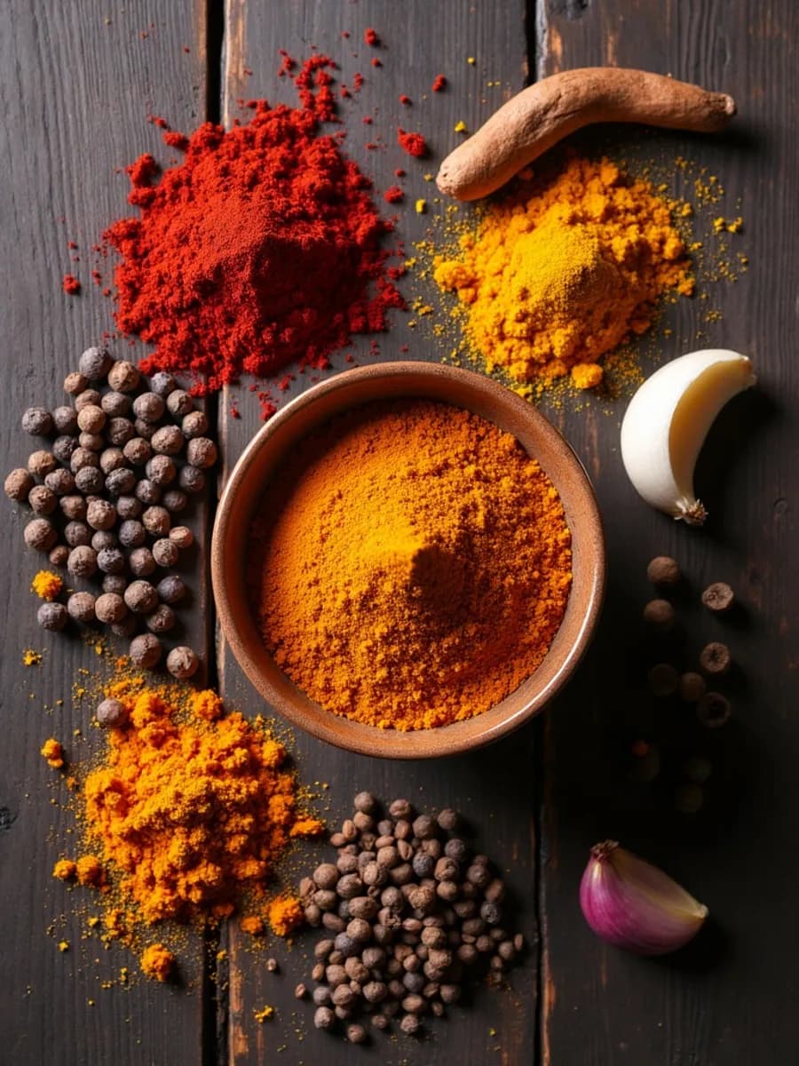 Persian spice blend ingredients with saffron, turmeric and smoked paprika